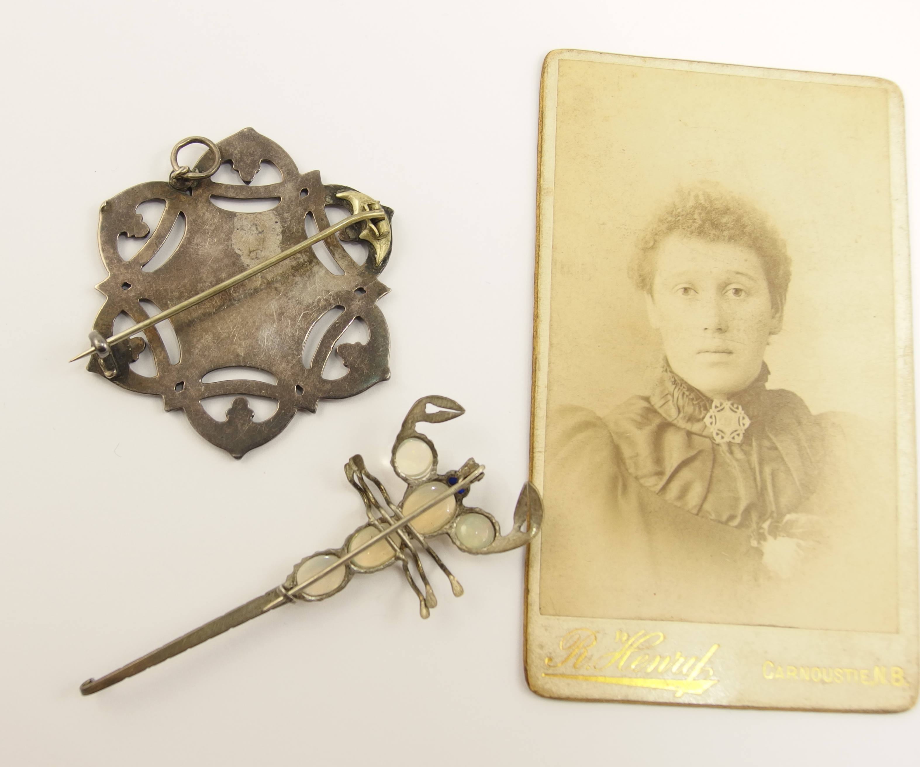 Two interesting brooches a scorpion brooch set with water opals with nice red green colour play - Image 4 of 4