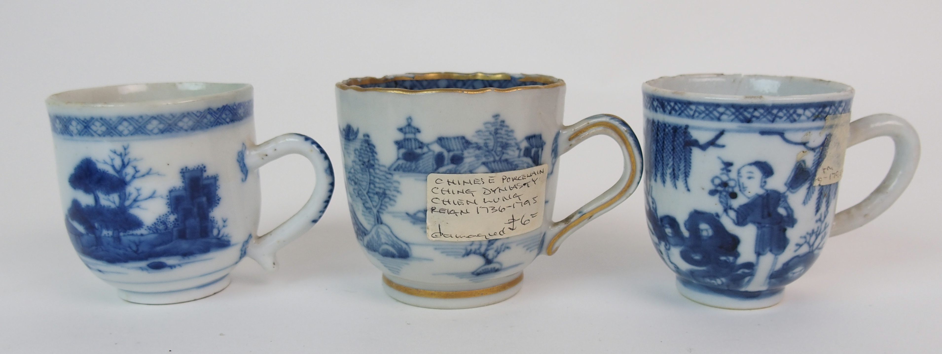 A group of twenty-three Chinese export teacups painted with typical landscapes and gilt rims, - Image 5 of 10