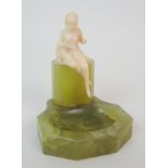 An Art Deco ivory figure on green onyx base, attributed to Ferdinand Preiss (German, 1883-1983)