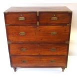 A Victorian military campaign chest brass bound and in two sections with two short above three