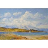 •TOM HOVELL SHANKS RSW, RGI, PAI (Scottish b. 1921) CUMBRAE AND ARRAN HILLS Oil on panel, signed,