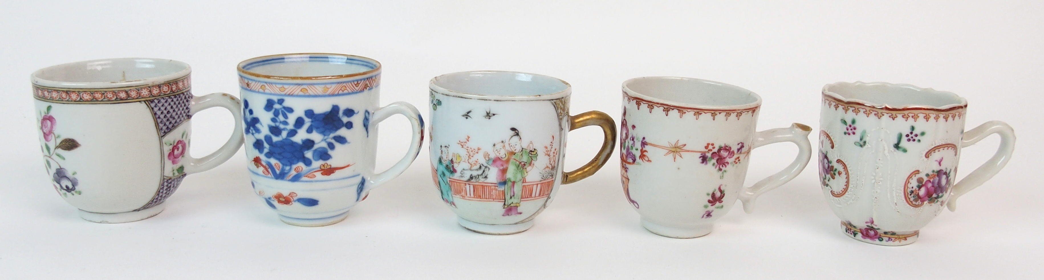 Forty Seven various Chinese export tea-cups painted with flowers, figures, birds and monograms and - Image 2 of 10