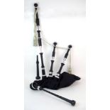 A modern set of bagpipes by David and John MacMurchie, with silver plated mounts with Celtic