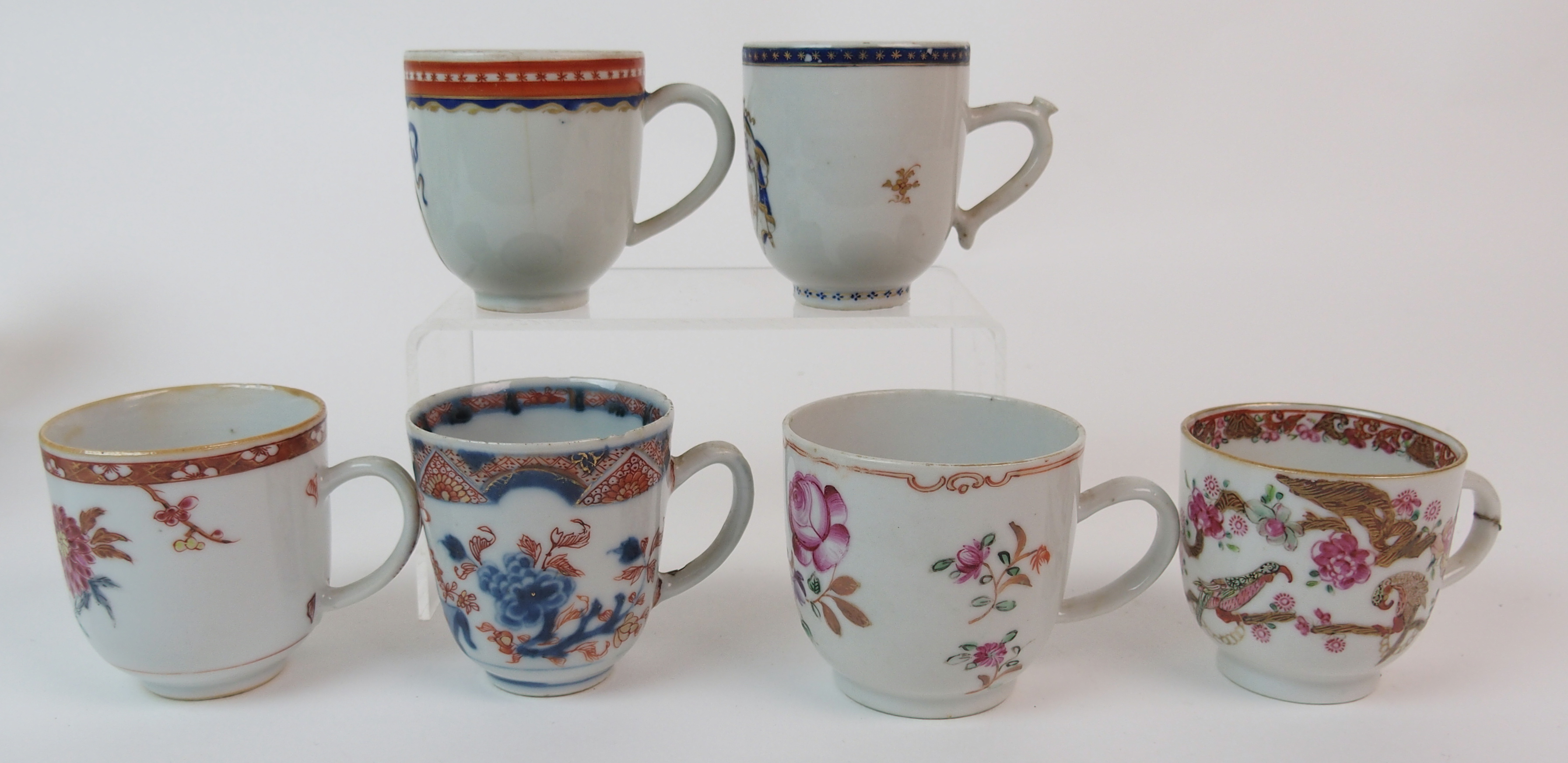 Forty Seven various Chinese export tea-cups painted with flowers, figures, birds and monograms and - Image 5 of 10