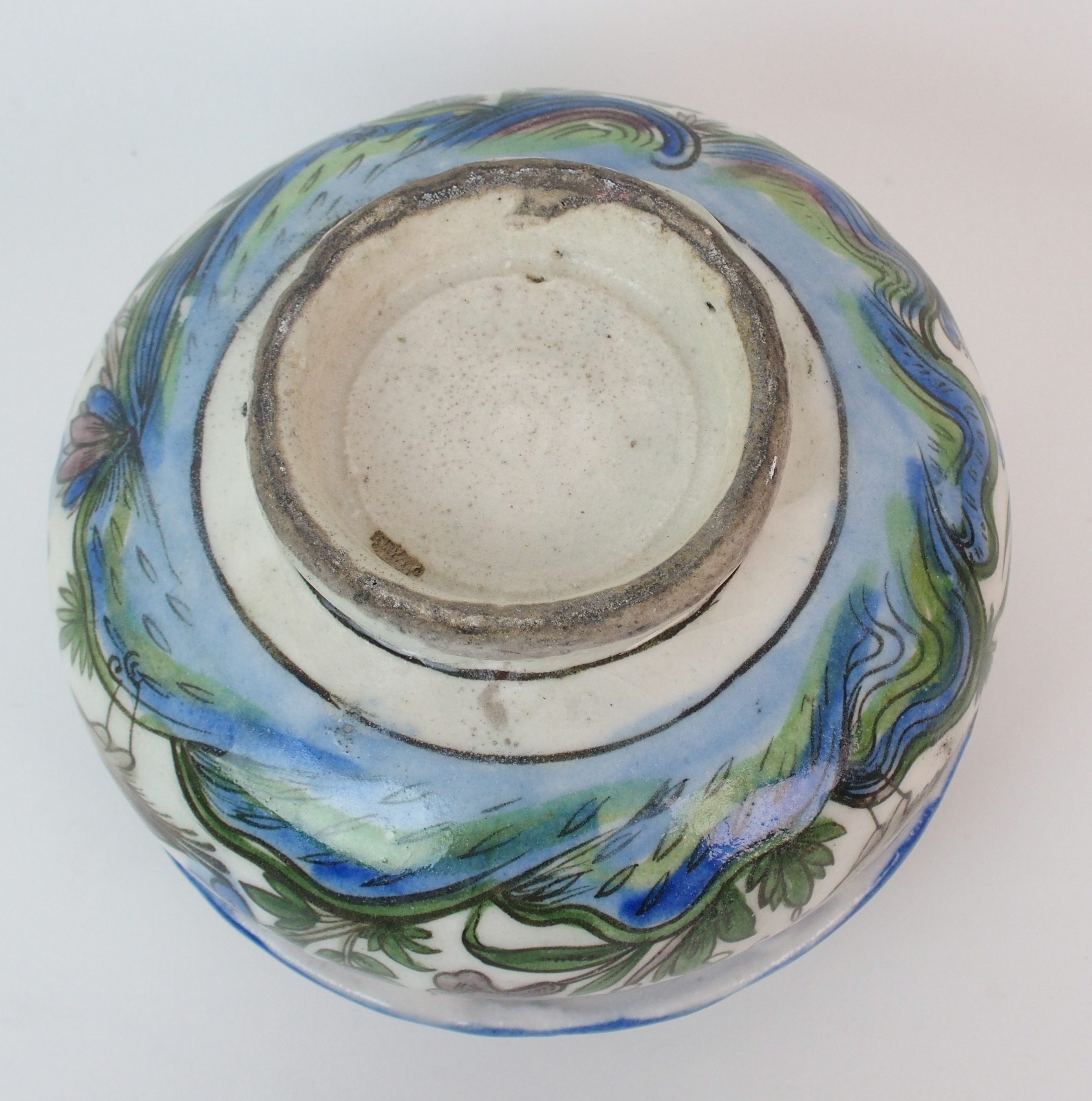 A Persian pottery oil lampbase painted with birds and flowers (glaze flaw), 14cm high and a marble - Image 10 of 10