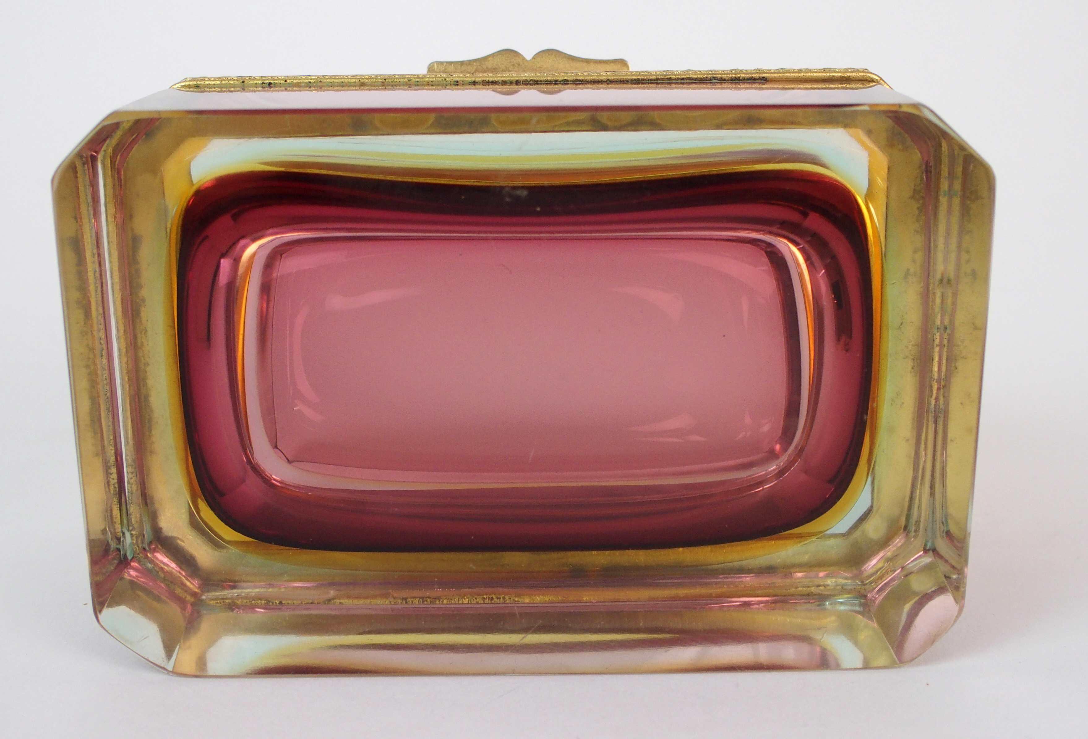 An Italian sommerso glass and gilt metal mounted table casket clear glass rectangular box with - Image 10 of 10