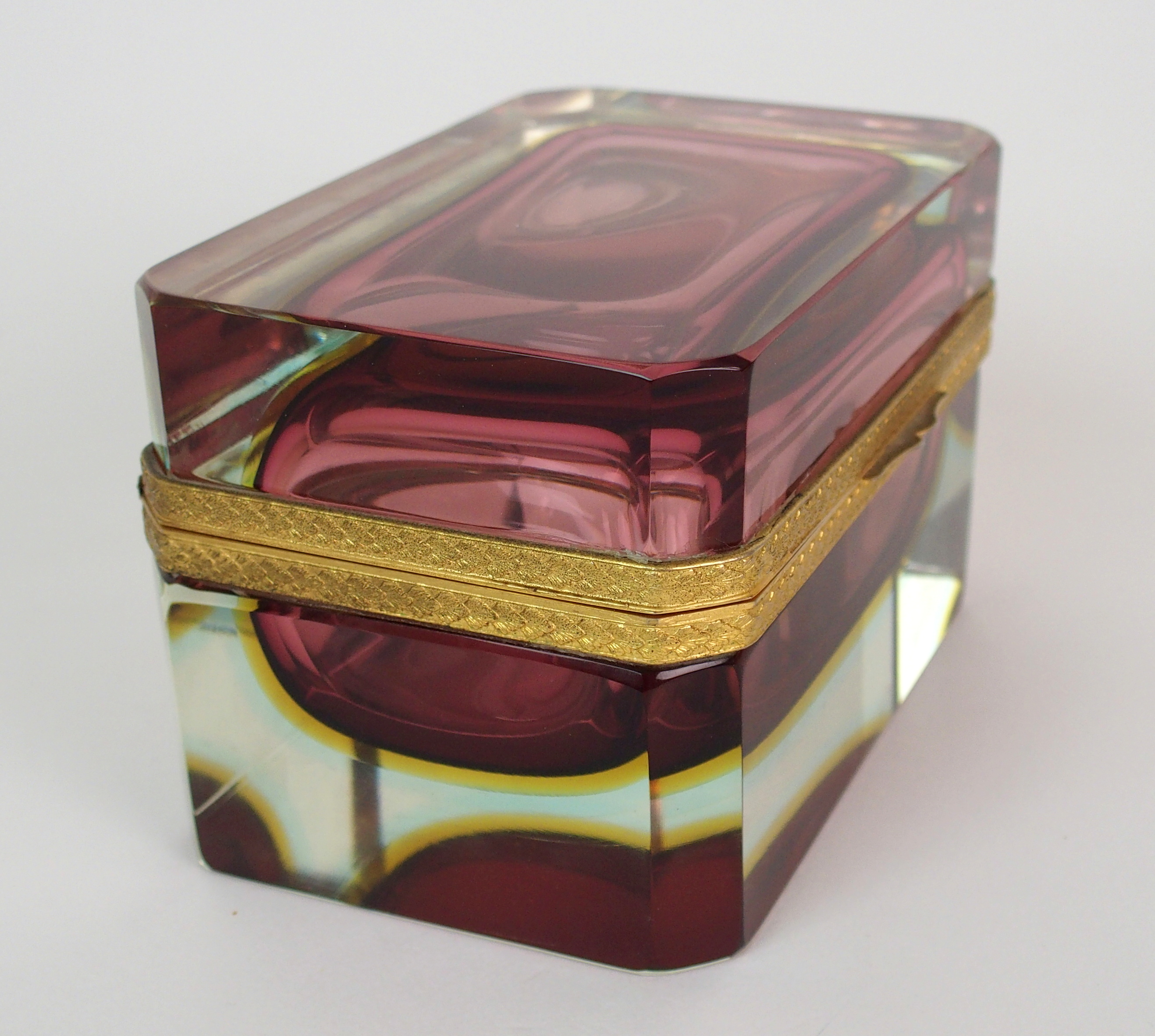An Italian sommerso glass and gilt metal mounted table casket clear glass rectangular box with - Image 4 of 10