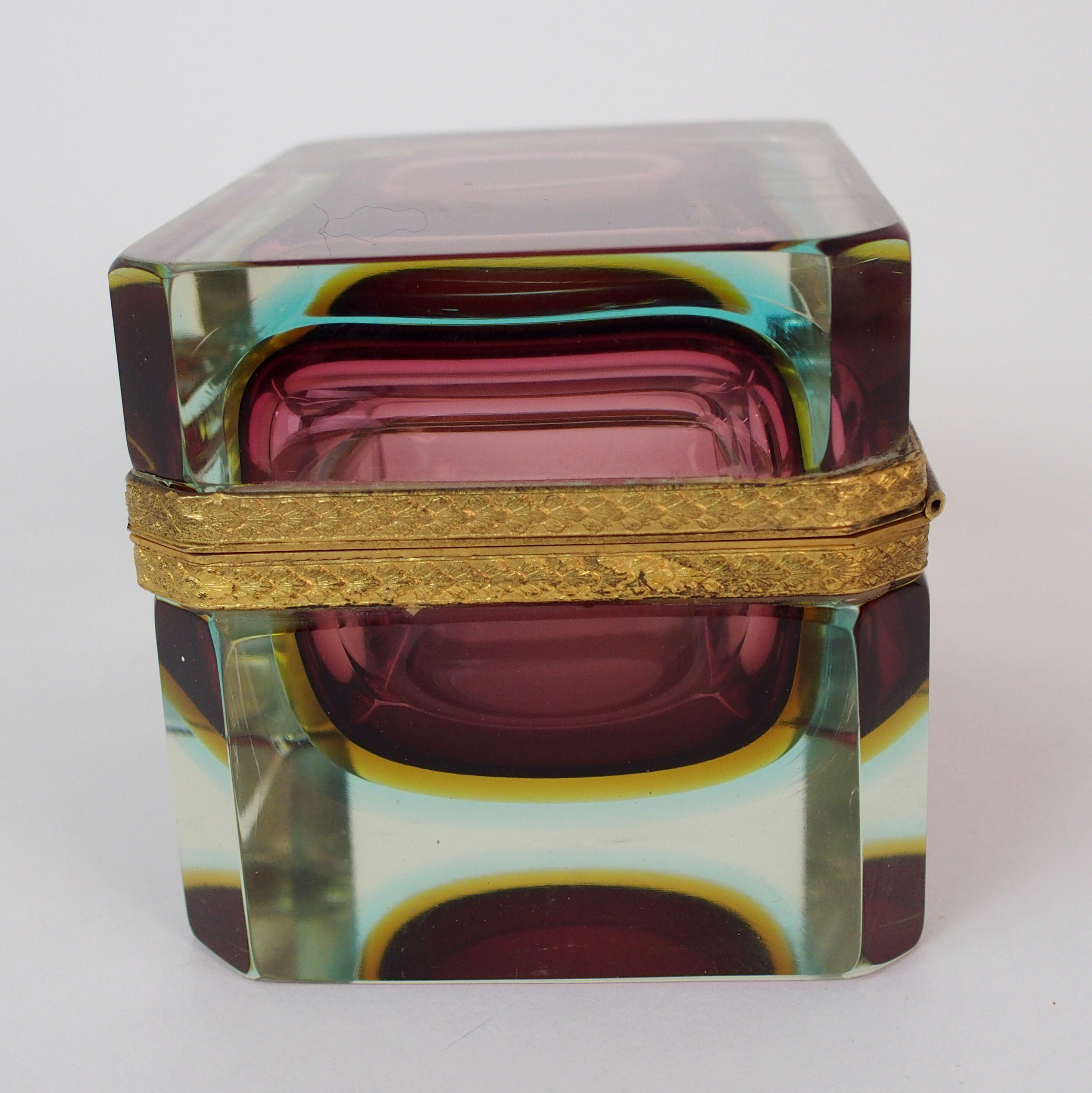 An Italian sommerso glass and gilt metal mounted table casket clear glass rectangular box with - Image 6 of 10