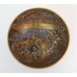 A Satsuma bowl finely and densely painted to the interior with numerous rakan on and before a