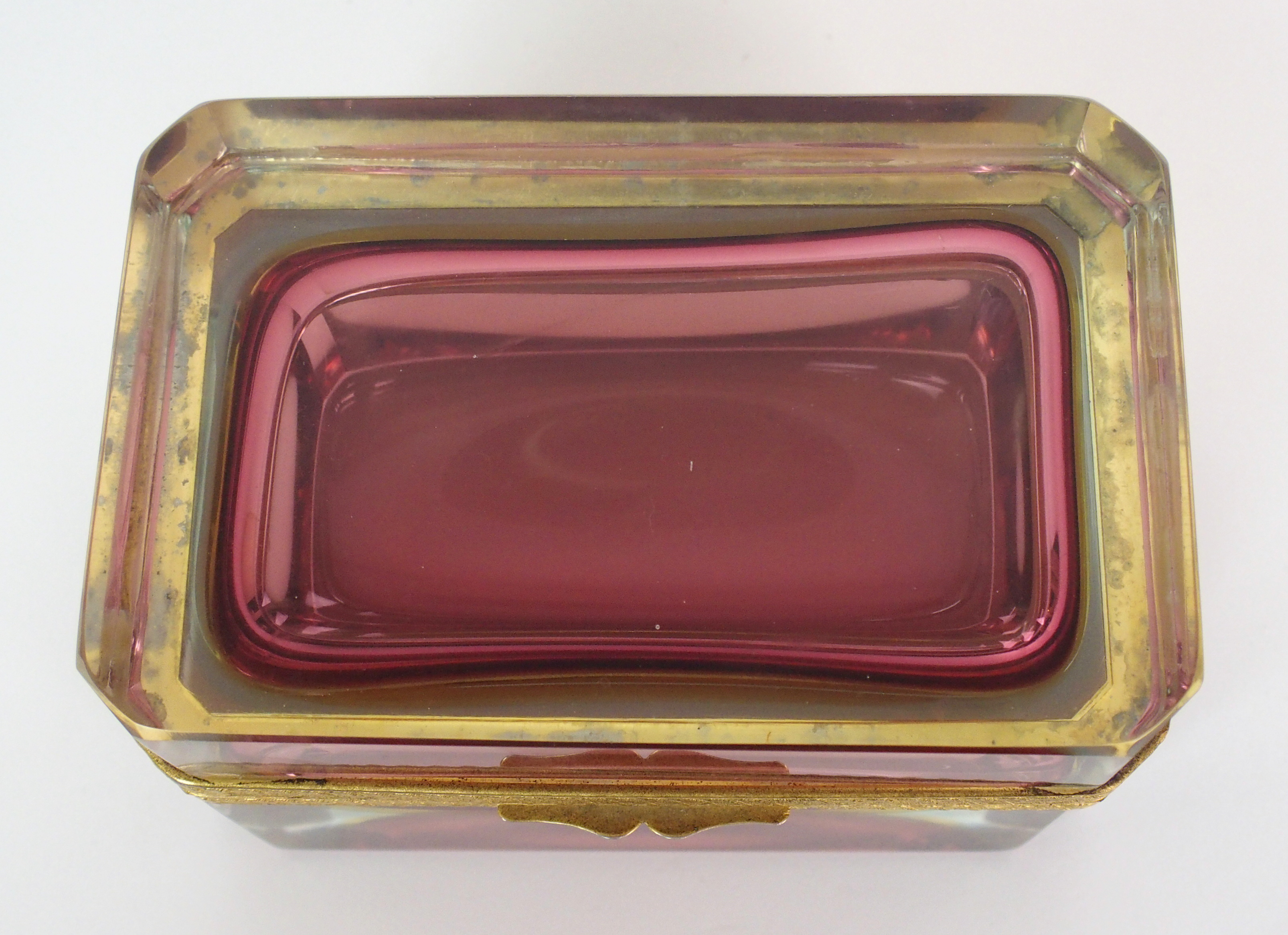 An Italian sommerso glass and gilt metal mounted table casket clear glass rectangular box with - Image 3 of 10