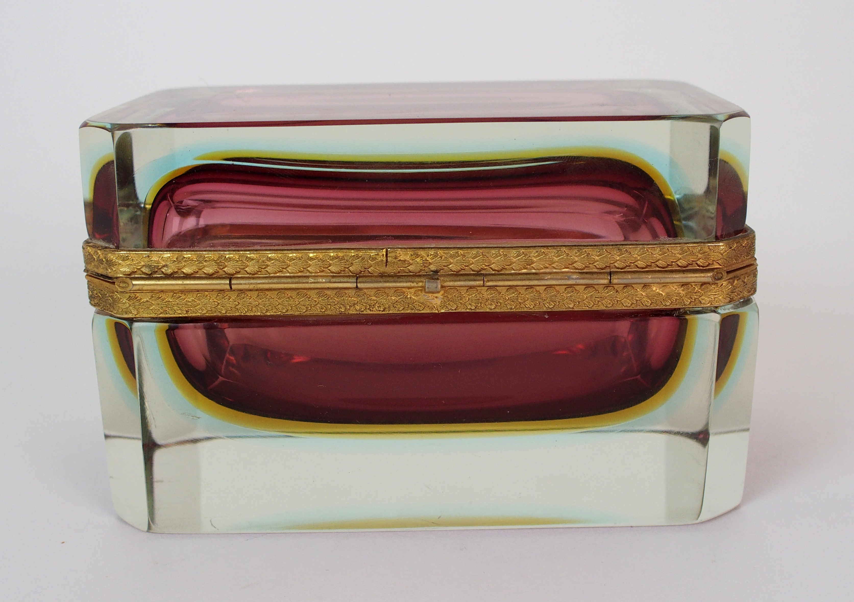 An Italian sommerso glass and gilt metal mounted table casket clear glass rectangular box with - Image 5 of 10
