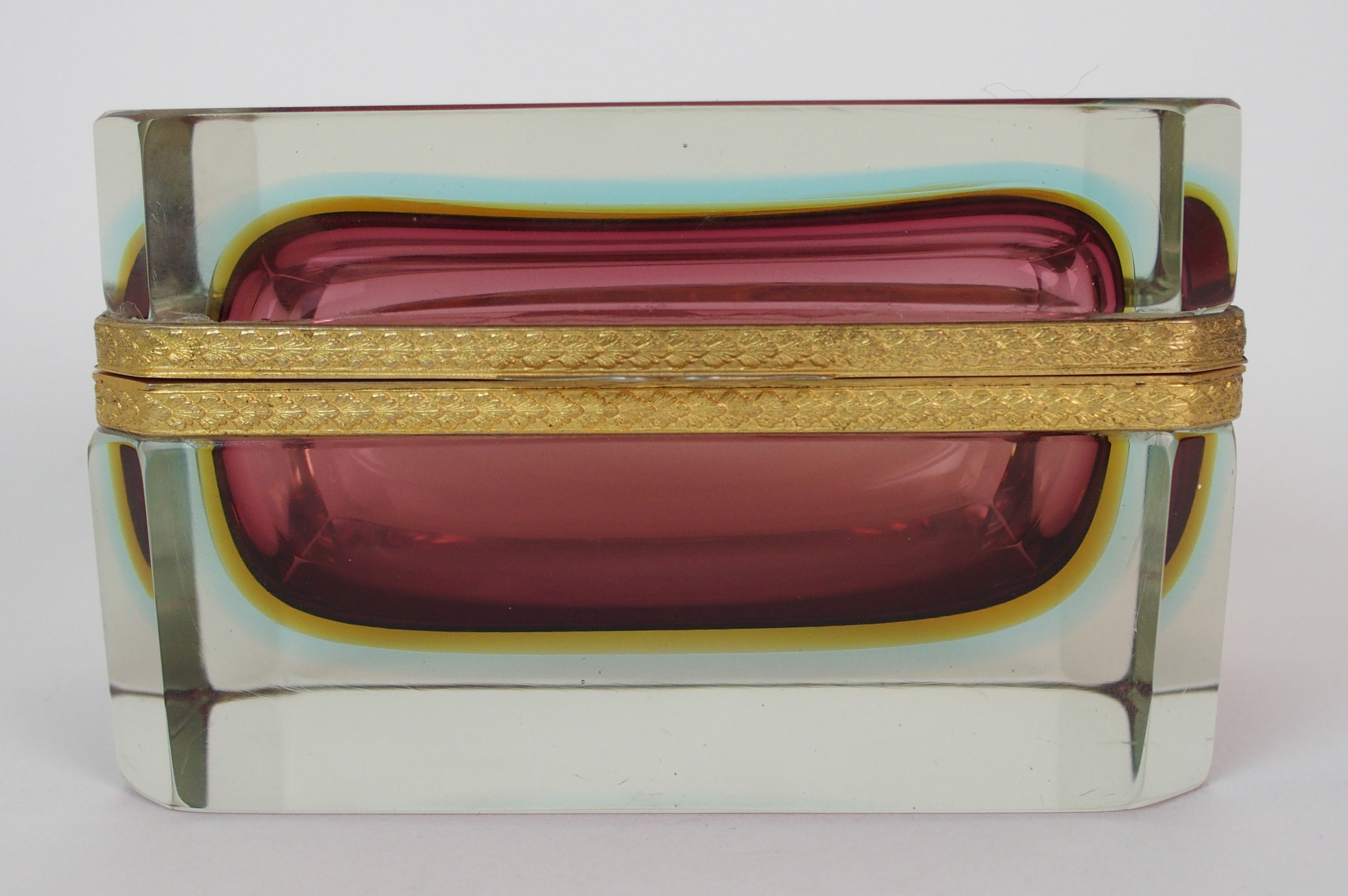 An Italian sommerso glass and gilt metal mounted table casket clear glass rectangular box with - Image 2 of 10