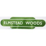 Totem BR(S) ELMSTEAD WOODS fully flanged, light green. Ex SER station between Grove Park and