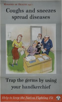 Poster Ministry of Health 'Coughs and Sneezes Spread Diseases - Trap the Germs by using your