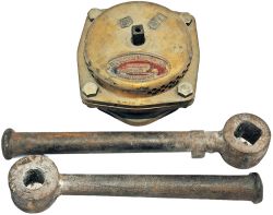 Pair of GWR Locomotive Smokebox Door Handles and a heavy GWR Vacuum Brake Unit. The latter would