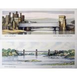 Carriage Prints, a pair unframed comprising:- Britannia Tubular Bridge, North Wales by Kenneth Steel