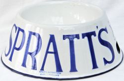 Spratts enamel Dog Bowl, blue lettering on white ground in exceptional condition, indeed never