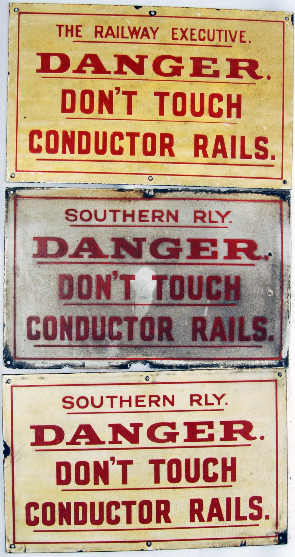 Southern Railway Danger Dont touch conductor rails enamel signs x 2 together with a similar