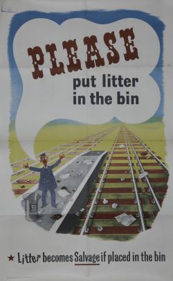 Poster advertising type 'Please put Litter in the Bin', double royal size 25in x 40in. Depicts