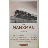 Poster British Railways 'The Manxman' by Wolstenholme, double royal 25in x 40in. Semi-pictorial with