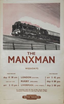 Poster British Railways 'The Manxman' by Wolstenholme, double royal 25in x 40in. Semi-pictorial with