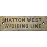 GWR Shelf Plate HATTON WEST AVOIDING LINE. Machine engraved retaining original wax filling.