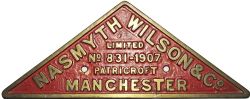 Worksplate 'Nasmyth Wilson & Co Limited No 831 - 1907 Patricroft Manchester' triangular brass. Ex
