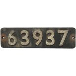 Smokebox Numberplate 63937. Ex LNER Gresley O2 class locomotive built Doncaster December 1923 and