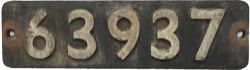 Smokebox Numberplate 63937. Ex LNER Gresley O2 class locomotive built Doncaster December 1923 and