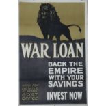 Wartime Poster 20" x 30" 'War Loan - Back The Empire With Your Savings - Invest Now'. Published by
