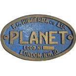 Worksplate F.C. Hibberd & Co Ltd Planet Loco No 3576. Standard Gauge 4wDM ex-works on 7 January 1953
