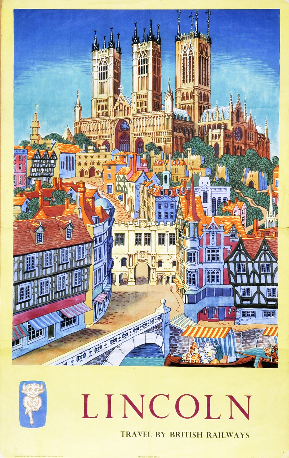 Poster British Railways 'Lincoln- Travel By British Railways' by Kerry Lee, 1953 double royal 25in x
