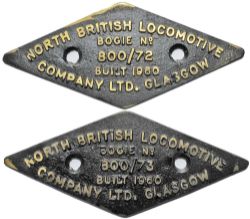 Class 43 Warship brass Bogie Plates, a pair. North British Locomotive Co No 800/72 Built 1960 and