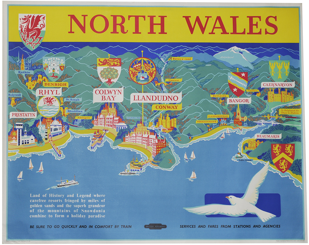 Poster British Railways 'North Wales', quad royal 40in x 50in. Depicts an interesting map of the