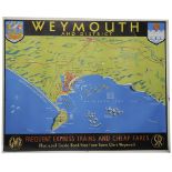 Poster 'Weymouth and District Map' by Dilly Quad Royal 40in x 50in size. Southern Railway