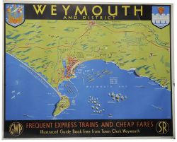 Poster 'Weymouth and District Map' by Dilly Quad Royal 40in x 50in size. Southern Railway