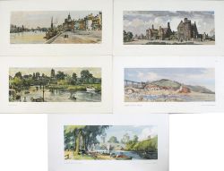 Carriage Prints, qty 5 unframed comprising:- Beccles, Suffolk by F.W. Baldwin from the LNER Post War