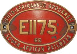 South African Cabside Numberplate E1175. Ex Class 6E 3 ft 6 in Gauge Electric loco, one of 80 in the