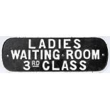 GNR cast iron Doorplate LADIES WAITING ROOM 3rd CLASS. Three line example. Face only restored.