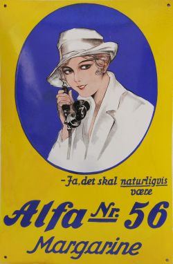 Advertising Enamel Pictorial 'Alfa Nr 56 Margarine - Ja det skal naturligvis voere'. In good