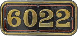 GWR Cabside Numberplate 6022. Ex KING EDWARD III, Built June 1930 at Swindon and allocated to