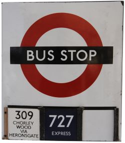 LT double sided enamel Bus Stop Sign, both sides having compartments for x2 slide-in plates