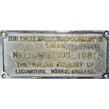 Worksplate The English Electric Company Ltd London No 3145/D695 1961 The Vulcan Foundry Ltd