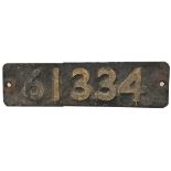 Smokebox Numberplate 61334. Ex Thompson B1 class 4-6-0 locomotive, built July 1948 and allocated