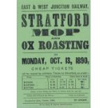 East & West Junction Railway Handbill 'Stratford Mop and Ox Roasting, Monday Oct 13 1890. Printed by