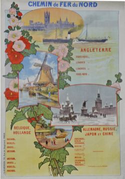 Poster Chemins De Fer Du Nord - Angleterre, Belgique, Hollande, Allemagne, Russie, Japon et Chine'