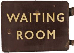 BR(W) double sided, wall mounted Sign WAITING ROOM. Measures 24in x 18in complete with original