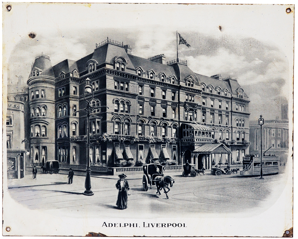 Early enamel Advertising Sign MIDLAND RAILWAY HOTEL LIVERPOOL. Measuring 18in x 15in, this