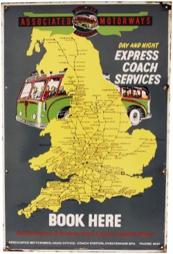 Associated Motorways Day & Night Express Services enamel Sign. Depicts a map of mainline UK in