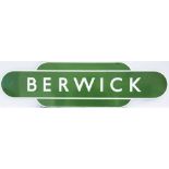 Totem BR(S) BERWICK, fully flanged light green. Ex LB&SCR station opened 27 June 1846 between